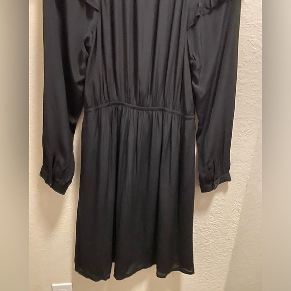 Ba&Sh Black Long Sleeve Ruffle Detail Split Neck Crossover Mini Dress Size L - Picture 10 of 10